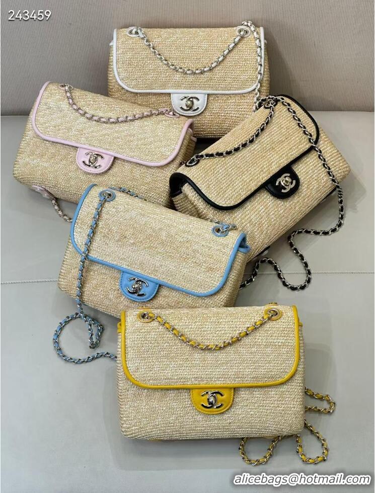 Low Cost Chanel Raffia Straw and Calfskin Large Flap Bag AS5929 Pink 2025