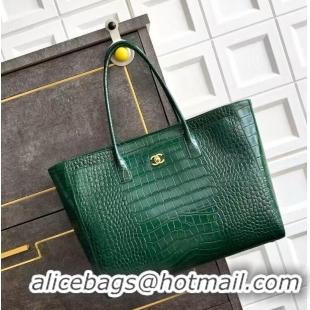 Buy Discount Chanel 26S Cerf Large Shopping Bag Crocodile Embossed Calfskin AS6244 Dark Green/Gold 2026