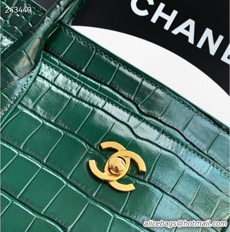 Buy Discount Chanel 26S Cerf Large Shopping Bag Crocodile Embossed Calfskin AS6244 Dark Green/Gold 2026