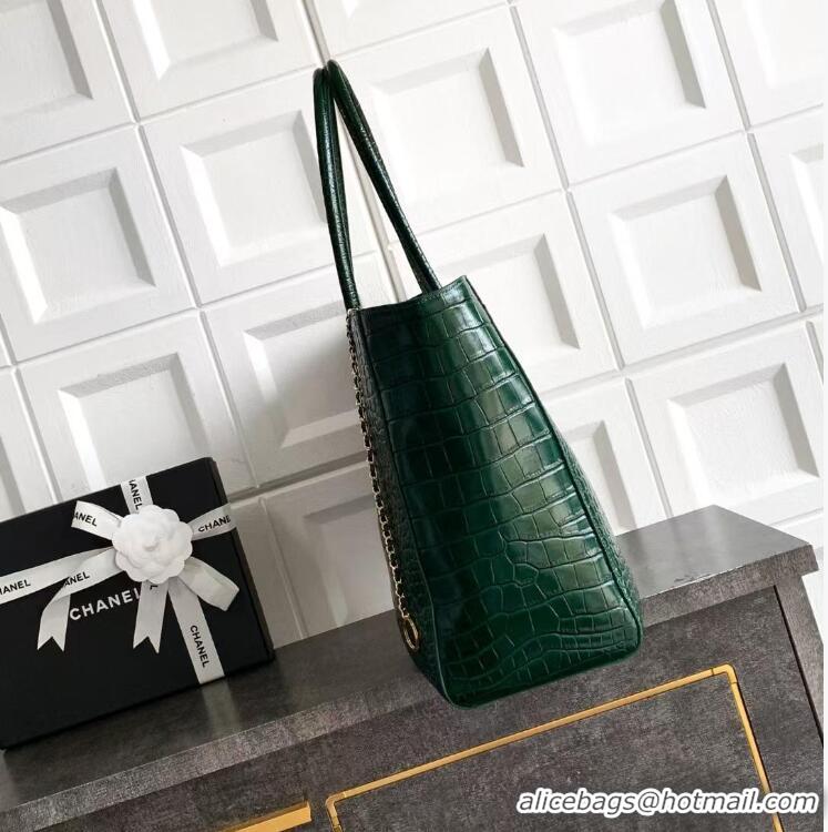 Buy Discount Chanel 26S Cerf Large Shopping Bag Crocodile Embossed Calfskin AS6244 Dark Green/Gold 2026