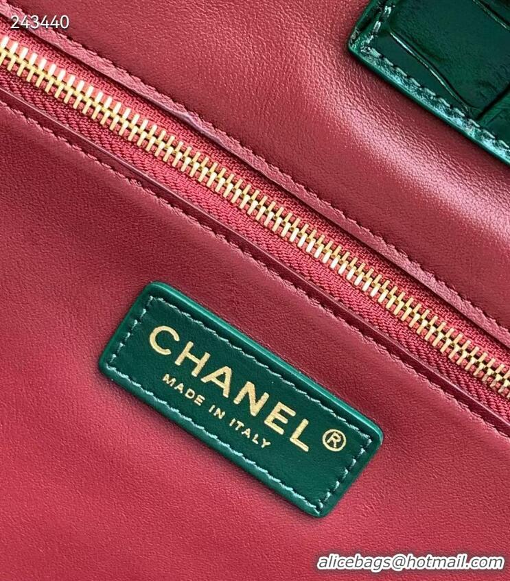 Buy Discount Chanel 26S Cerf Large Shopping Bag Crocodile Embossed Calfskin AS6244 Dark Green/Gold 2026
