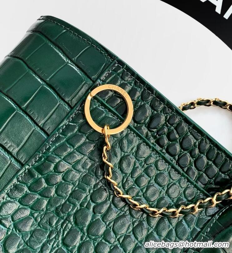 Buy Discount Chanel 26S Cerf Large Shopping Bag Crocodile Embossed Calfskin AS6244 Dark Green/Gold 2026