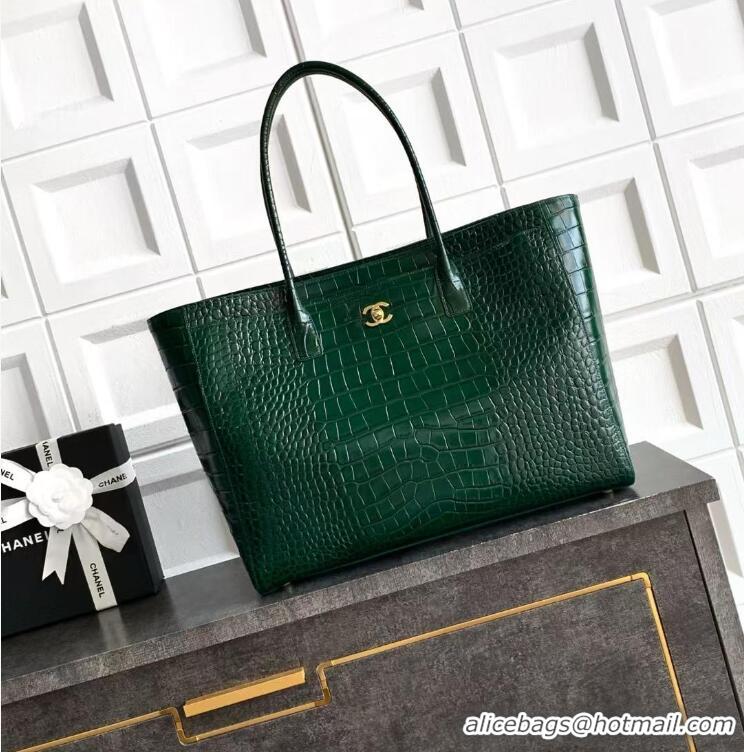Buy Discount Chanel 26S Cerf Large Shopping Bag Crocodile Embossed Calfskin AS6244 Dark Green/Gold 2026