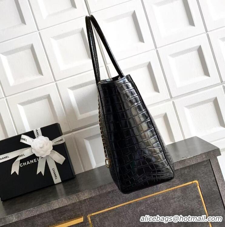 Shop Discount Chanel 26S Cerf Large Shopping Bag Crocodile Embossed Calfskin AS6244 Black/Gold 2026