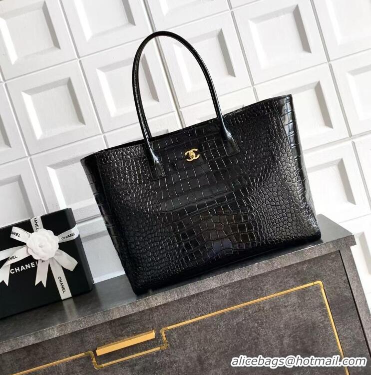 Shop Discount Chanel 26S Cerf Large Shopping Bag Crocodile Embossed Calfskin AS6244 Black/Gold 2026