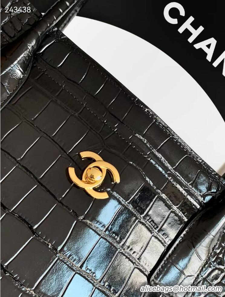 Shop Discount Chanel 26S Cerf Large Shopping Bag Crocodile Embossed Calfskin AS6244 Black/Gold 2026