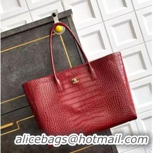 New Fashion Chanel 26S Cerf Large Shopping Bag Crocodile Embossed Calfskin AS6244 Burgundy/Gold 2026