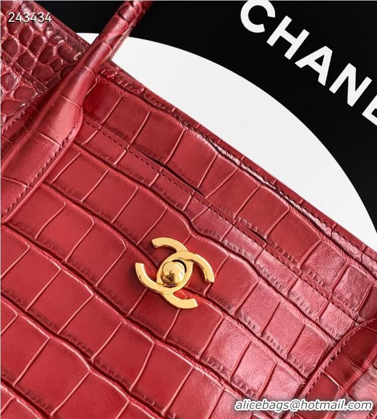 New Fashion Chanel 26S Cerf Large Shopping Bag Crocodile Embossed Calfskin AS6244 Burgundy/Gold 2026