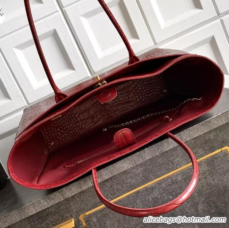 New Fashion Chanel 26S Cerf Large Shopping Bag Crocodile Embossed Calfskin AS6244 Burgundy/Gold 2026