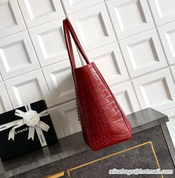 New Fashion Chanel 26S Cerf Large Shopping Bag Crocodile Embossed Calfskin AS6244 Burgundy/Gold 2026