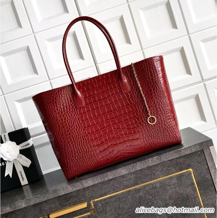 New Fashion Chanel 26S Cerf Large Shopping Bag Crocodile Embossed Calfskin AS6244 Burgundy/Gold 2026