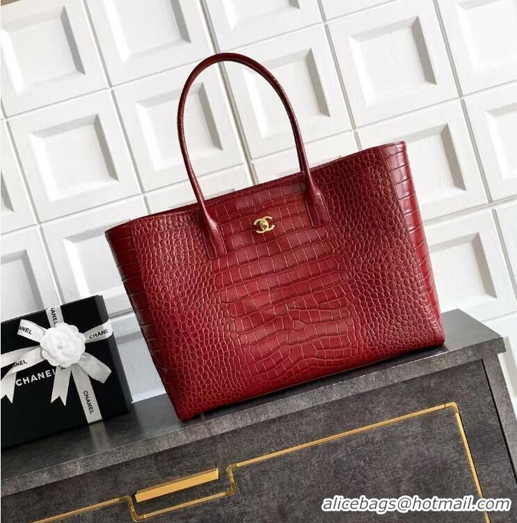 New Fashion Chanel 26S Cerf Large Shopping Bag Crocodile Embossed Calfskin AS6244 Burgundy/Gold 2026