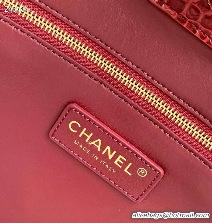 New Fashion Chanel 26S Cerf Large Shopping Bag Crocodile Embossed Calfskin AS6244 Burgundy/Gold 2026
