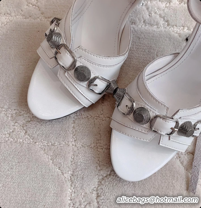 Popular Style Balenciaga Cagole High Heeled Leather Sandals White 100MM 6061202