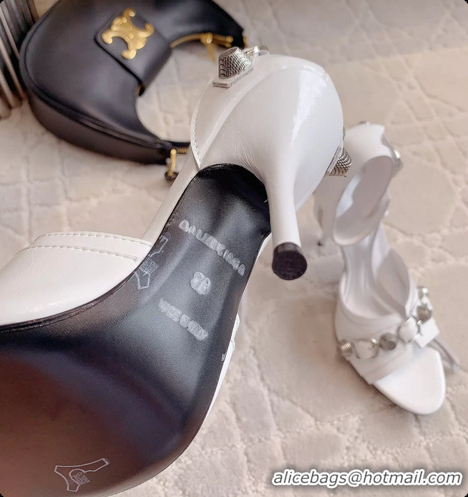 Popular Style Balenciaga Cagole High Heeled Leather Sandals White 100MM 6061202