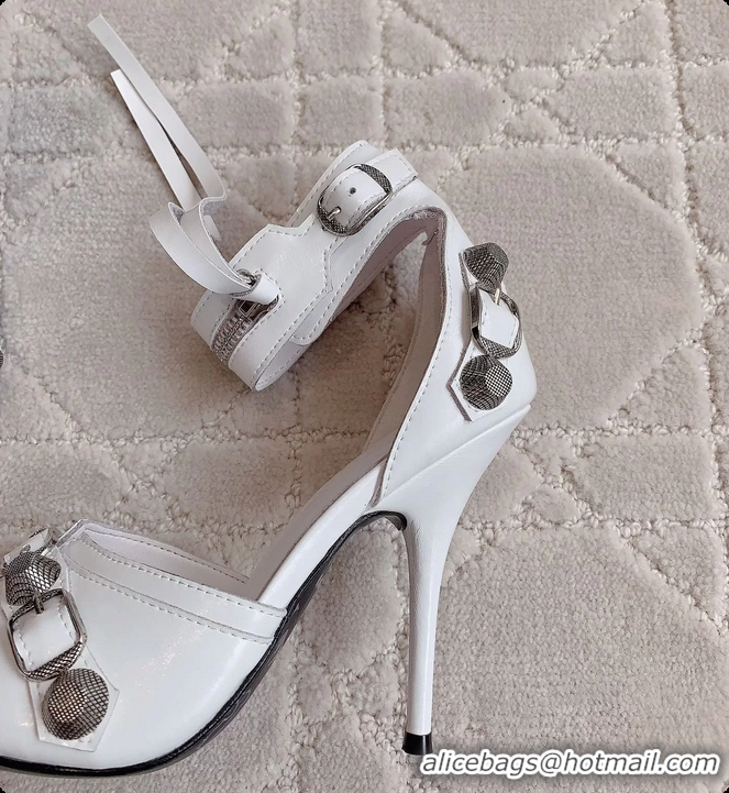 Popular Style Balenciaga Cagole High Heeled Leather Sandals White 100MM 6061202