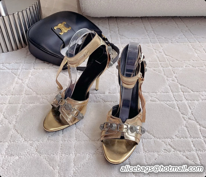 Best Grade Balenciaga Cagole High Heeled Leather Sandals Gold 100MM 6061202