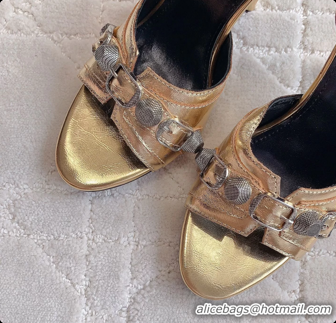 Best Grade Balenciaga Cagole High Heeled Leather Sandals Gold 100MM 6061202