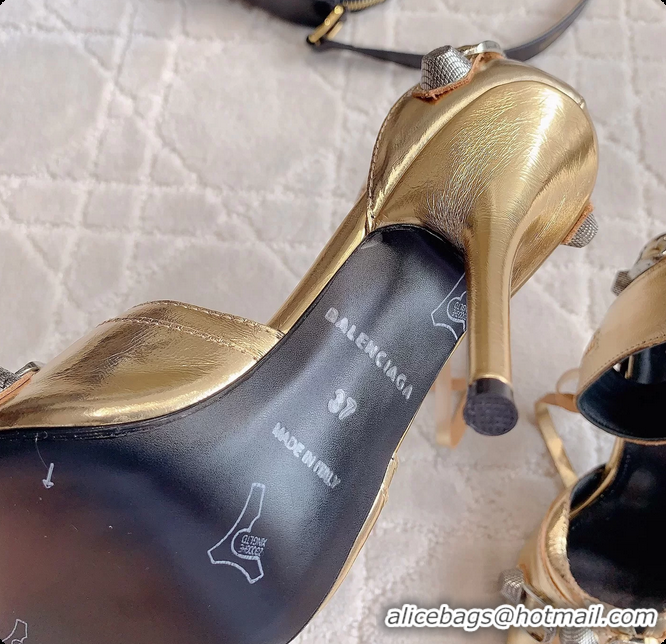 Best Grade Balenciaga Cagole High Heeled Leather Sandals Gold 100MM 6061202