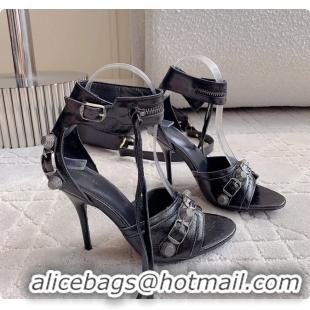 Low Price Balenciaga Cagole High Heeled Leather Sandals Black 100MM 6061202
