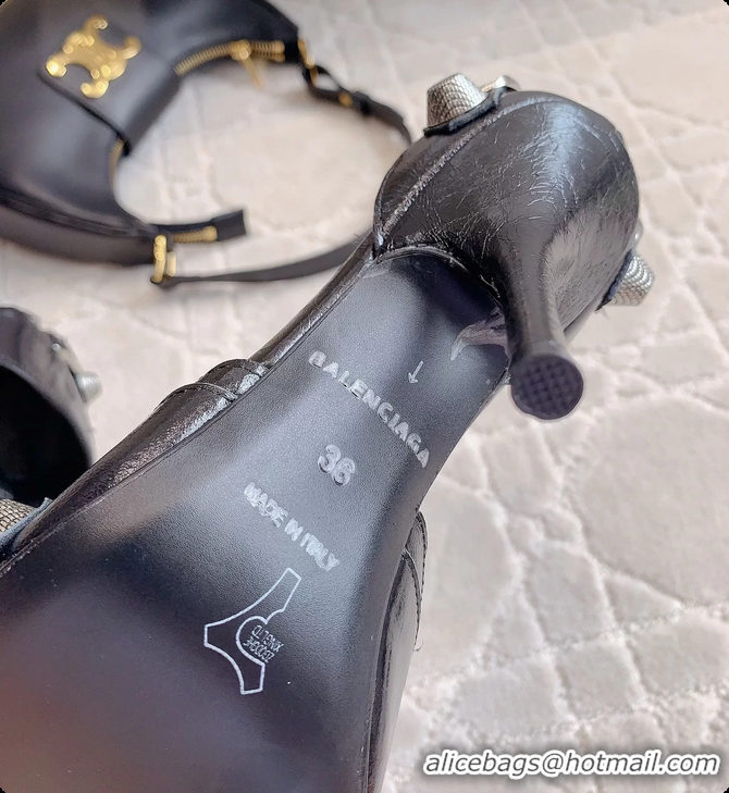 Low Price Balenciaga Cagole High Heeled Leather Sandals Black 100MM 6061202
