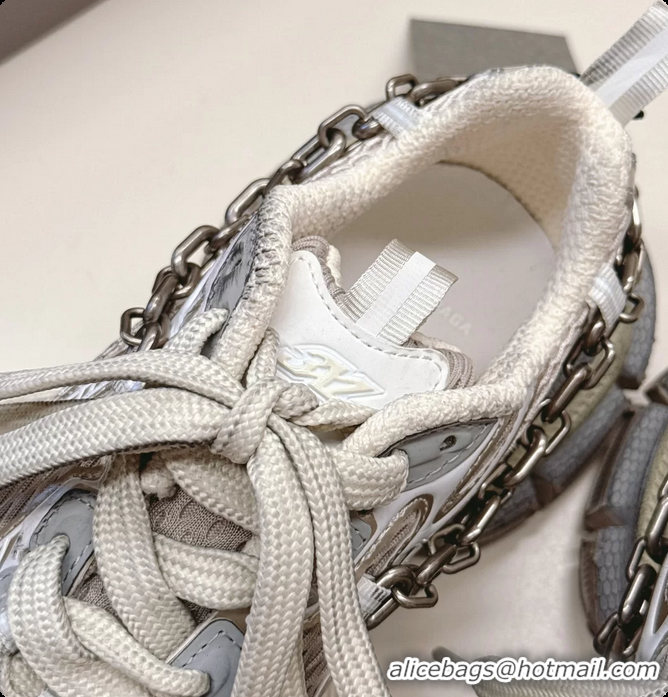 Charming Balenciaga Sports 3XL Chain Padlock Mesh and Leather Sneakers Silver 6061203