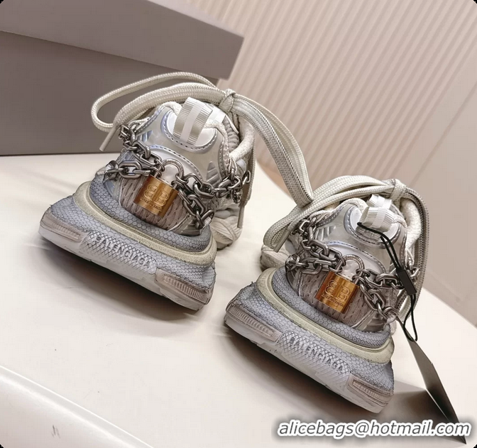 Charming Balenciaga Sports 3XL Chain Padlock Mesh and Leather Sneakers Silver 6061203