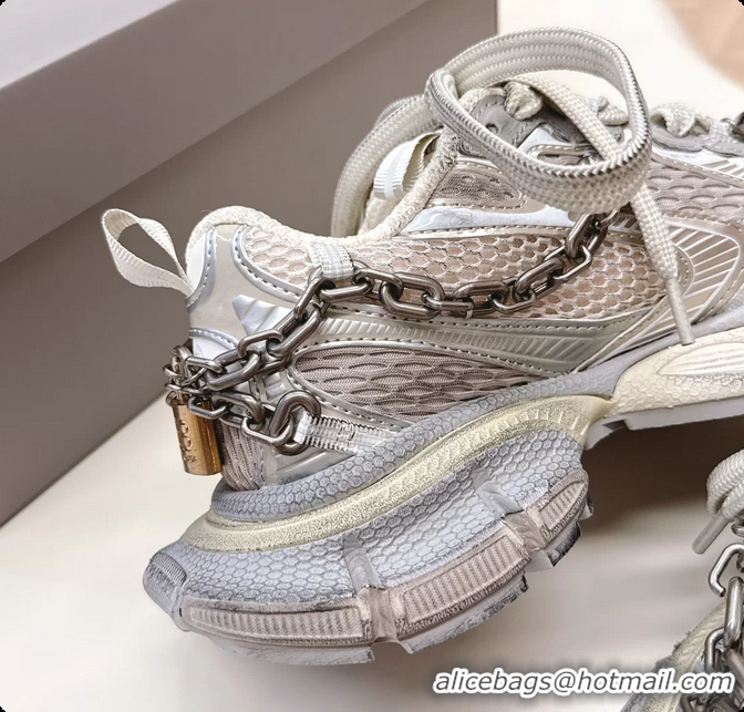 Charming Balenciaga Sports 3XL Chain Padlock Mesh and Leather Sneakers Silver 6061203