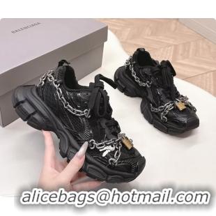 Most Popular Balenciaga Sports 3XL Chain Padlock Mesh and Leather Sneakers Black 6061203