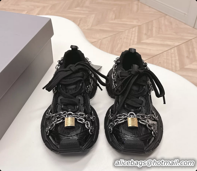 Most Popular Balenciaga Sports 3XL Chain Padlock Mesh and Leather Sneakers Black 6061203