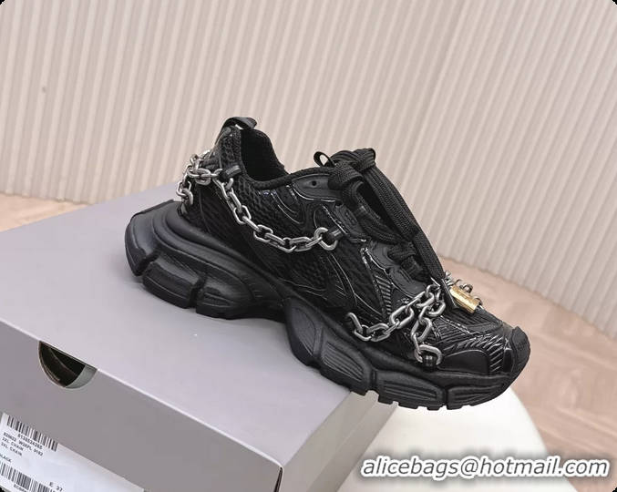 Most Popular Balenciaga Sports 3XL Chain Padlock Mesh and Leather Sneakers Black 6061203