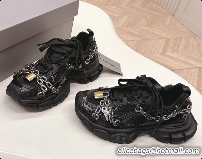 Most Popular Balenciaga Sports 3XL Chain Padlock Mesh and Leather Sneakers Black 6061203