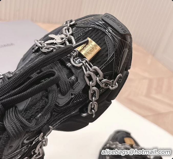 Most Popular Balenciaga Sports 3XL Chain Padlock Mesh and Leather Sneakers Black 6061203