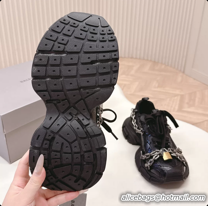 Most Popular Balenciaga Sports 3XL Chain Padlock Mesh and Leather Sneakers Black 6061203