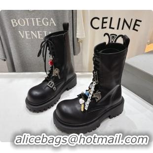 Unique Style Balenciaga Hummer Lace Up Black Leather Riding Ankle Boots with Charms 6061204