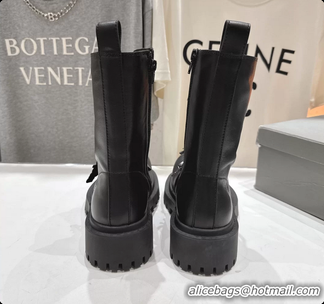 Unique Style Balenciaga Hummer Lace Up Black Leather Riding Ankle Boots with Charms 6061204