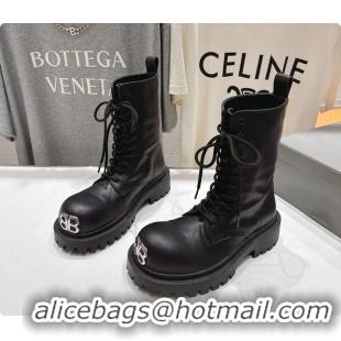 Pretty Style Balenciaga BB Giant Lace Up Black Leather Riding Ankle Boots 6061204