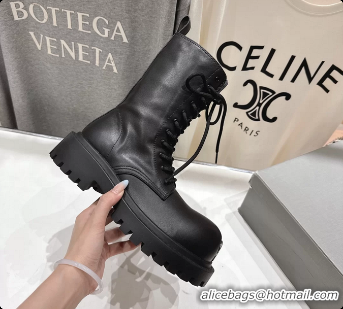 Pretty Style Balenciaga BB Giant Lace Up Black Leather Riding Ankle Boots 6061204