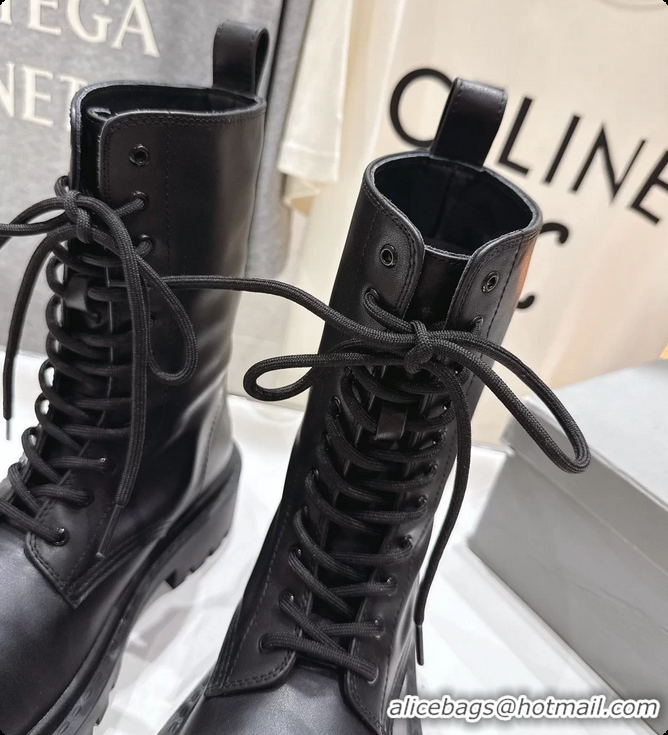 Pretty Style Balenciaga BB Giant Lace Up Black Leather Riding Ankle Boots 6061204
