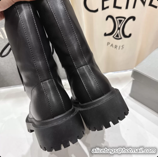 Pretty Style Balenciaga BB Giant Lace Up Black Leather Riding Ankle Boots 6061204