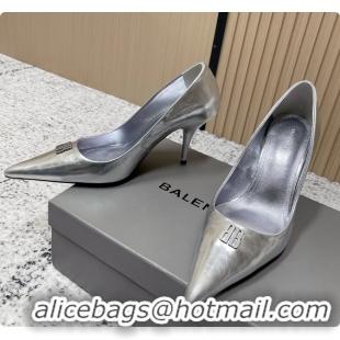 Best Product Balenciaga Avenue BB Editor Pumps Silver Calf Leather 85MM 6061205