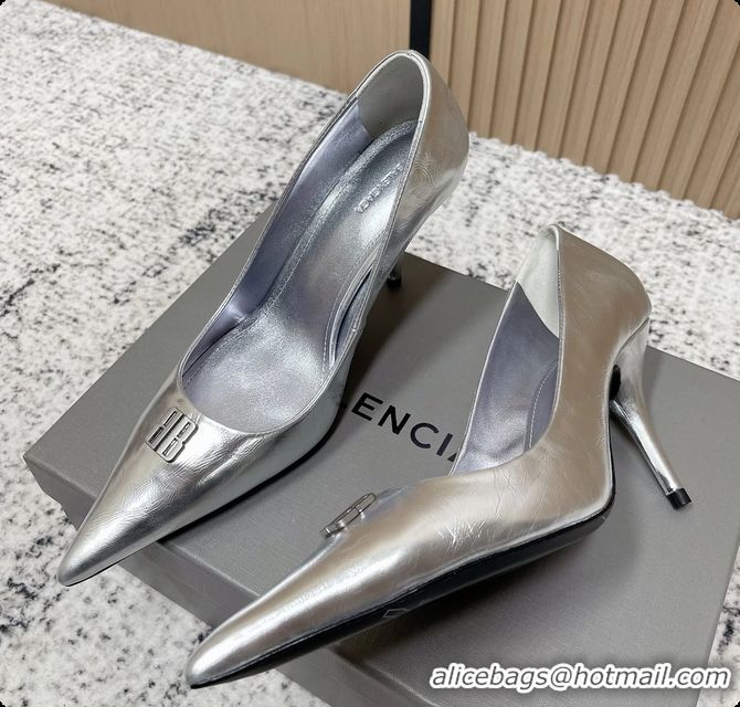 Best Product Balenciaga Avenue BB Editor Pumps Silver Calf Leather 85MM 6061205
