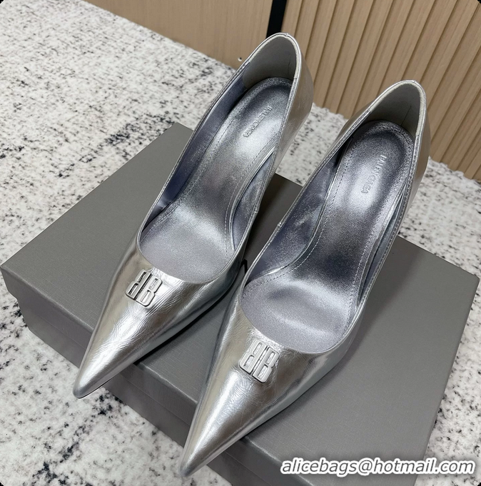 Best Product Balenciaga Avenue BB Editor Pumps Silver Calf Leather 85MM 6061205