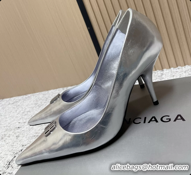 Best Product Balenciaga Avenue BB Editor Pumps Silver Calf Leather 85MM 6061205
