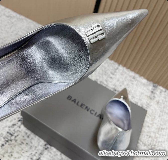 Best Product Balenciaga Avenue BB Editor Pumps Silver Calf Leather 85MM 6061205