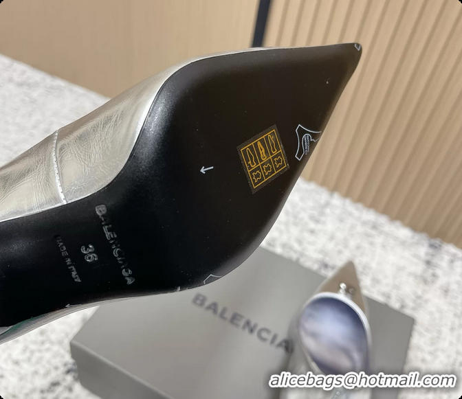 Best Product Balenciaga Avenue BB Editor Pumps Silver Calf Leather 85MM 6061205