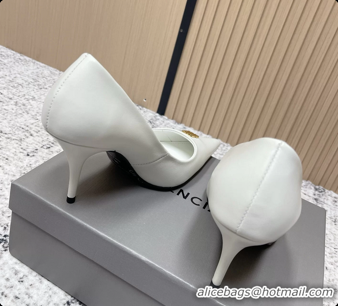 Shop Duplicate Balenciaga Avenue BB Editor Pumps White Calf Leather 85MM 6061205