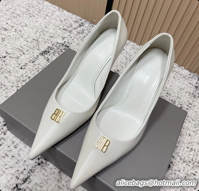 Shop Duplicate Balenciaga Avenue BB Editor Pumps White Calf Leather 85MM 6061205