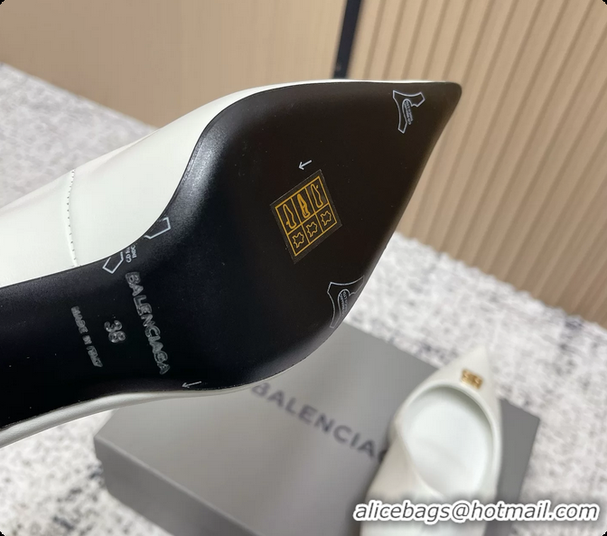 Shop Duplicate Balenciaga Avenue BB Editor Pumps White Calf Leather 85MM 6061205