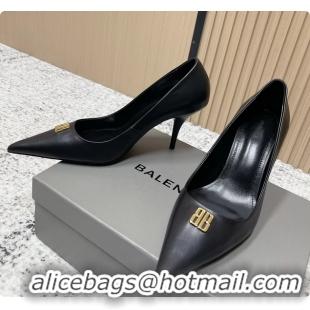 Top Grade Balenciaga Avenue BB Editor Pumps Black Calf Leather 85MM 6061205